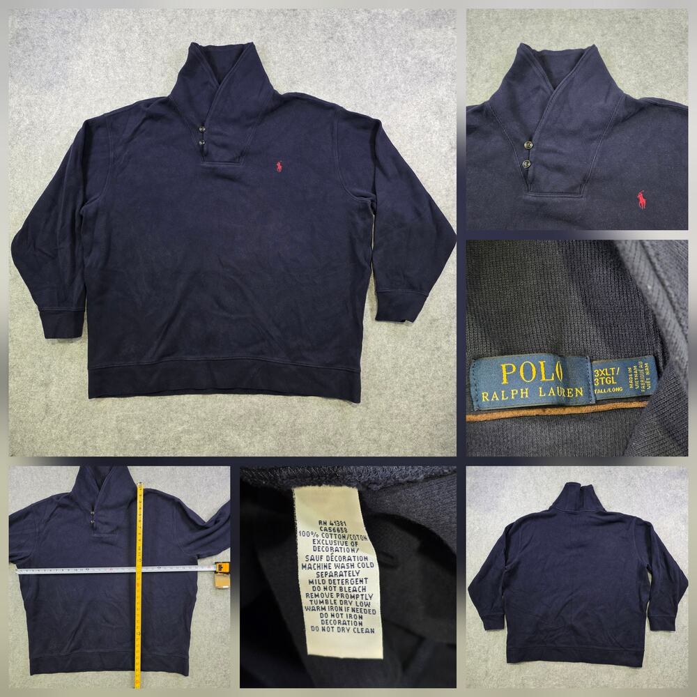 Polo Ralph Lauren Sweatshirt Mens 3XLT Big & Tall Navy Shawl Pullover Sweater